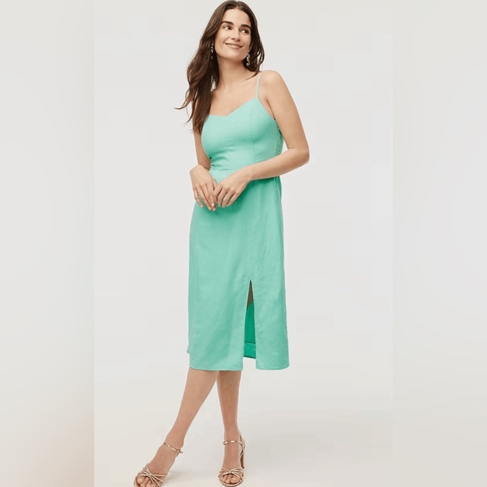 J. Crew Aqua Midi Chic Linen/Cotton Dress